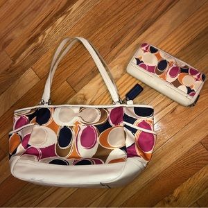 Coach Multicolor Shoulder Bag and Wallet Set